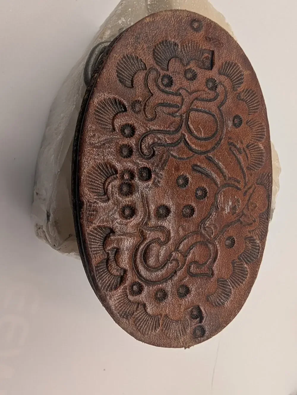 Vintage Embossed Floral Leather Belt Buckle Western Boho Rustic Brown 
